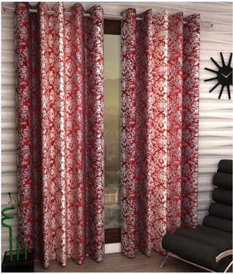 Italian Fab 213 cm (7 ft) Polyester Door Curtain (Pack Of 2)(Floral, Red)
