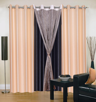 Livingcreation 213 cm (7 ft) Polyester Door Curtain (Pack Of 4)(Plain, Beige, Black)