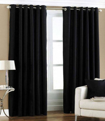 Red N Hot 152 cm (5 ft) Polyester Window Curtain (Pack Of 2)(Plain, Black)