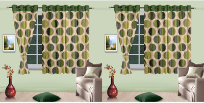 Cortina 150 cm (5 ft) Polyester Window Curtain (Pack Of 4)(Floral, Green)