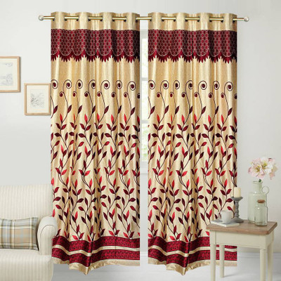 Abhi Decor 274 cm (9 ft) Polyester Long Door Curtain (Pack Of 2)(Printed, Maroon)