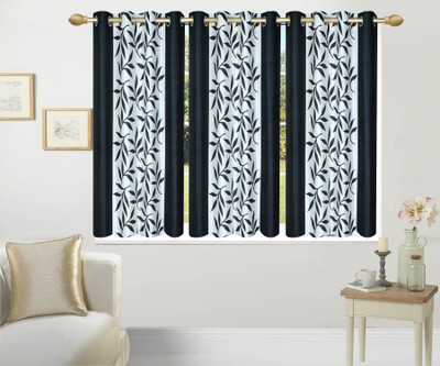 Excel Bazaar 154 cm (5 ft) Polycotton Window Curtain (Pack Of 3)(Floral, Black)