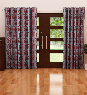 Home Candy 212 cm (7 ft) Polyester Door Curtain (Pack Of 2)(Floral, Red)