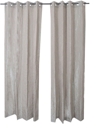 MABA 215 cm (7 ft) Polyester Door Curtain (Pack Of 2)(Plain, Silver)