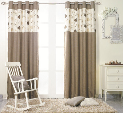 KC HOME 213 cm (7 ft) Polyester Door Curtain Single Curtain(Floral, Brown, White)