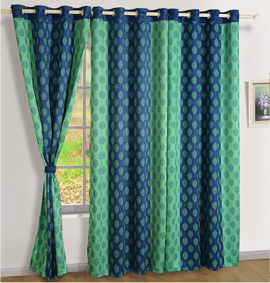 Swayam 228.6 cm (8 ft) Silk Door Curtain Single Curtain(Abstract, Blue, Green)