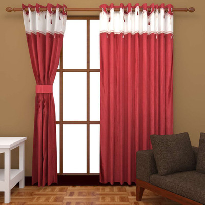 Super India 152 cm (5 ft) Polyester Window Curtain (Pack Of 2)(Plain, Pink)