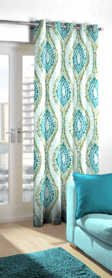 Skipper 214 cm (7 ft) Blends Door Curtain Single Curtain(Floral, Blue - Gold)