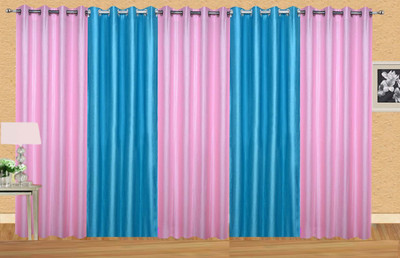 Stella Creations 214 cm (7 ft) Polyester Door Curtain (Pack Of 5)(Solid, Pink, Light Blue), Light blue;pink