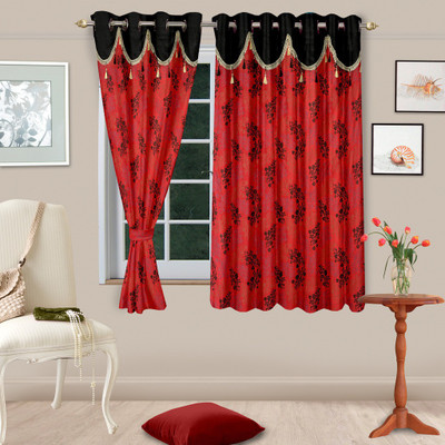 Cortina 150 cm (5 ft) Polyester Window Curtain (Pack Of 2)(Floral, Red)