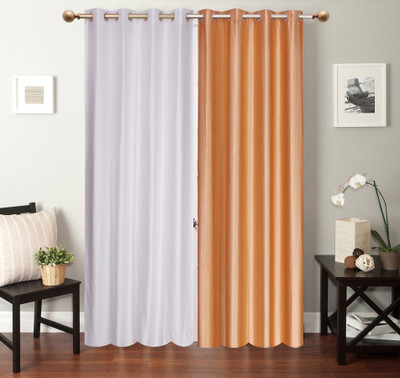 Furnishing Zone 152 cm (5 ft) Polyester Window Curtain (Pack Of 2)(Plain, White, Beige), Beige;white