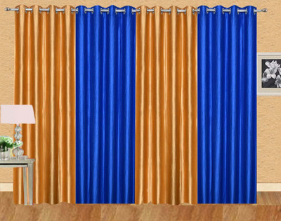 Ville Style 214 cm (7 ft) Polyester Door Curtain (Pack Of 4)(Solid, Gold, Blue), Blue;gold
