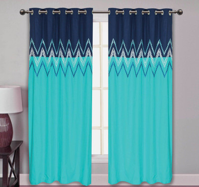 Elan 210 cm (7 ft) Cotton Door Curtain Single Curtain(Embroidered, Blue)