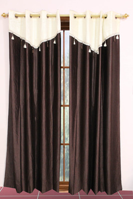 Metro Living 154 cm (5 ft) Polyester Window Curtain (Pack Of 2)(Plain, Brown)
