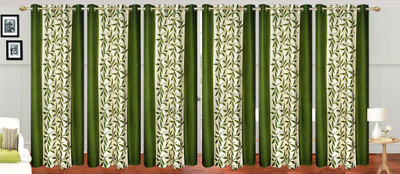 Ville Style 275 cm (9 ft) Polyester Long Door Curtain (Pack Of 6)(Floral, Green)