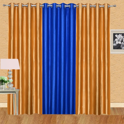 Ville Style 214 cm (7 ft) Polyester Door Curtain (Pack Of 3)(Solid, Gold, Blue), Blue;gold