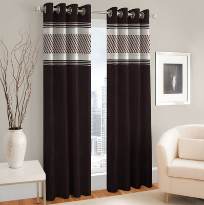 Home Cloud 213 cm (7 ft) Polyester Door Curtain (Pack Of 2)(Abstract, Brown)