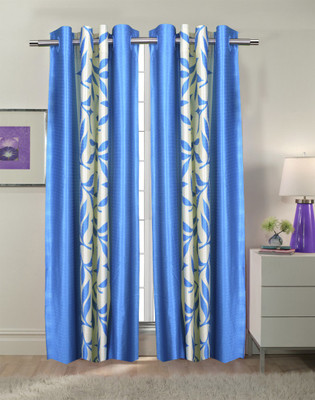 Trendy Home 210 cm (7 ft) Polyester Door Curtain (Pack Of 2)(Printed, Blue)