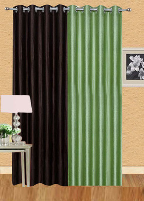 Ville Style 214 cm (7 ft) Polyester Door Curtain (Pack Of 2)(Solid, Brown, Light Green)