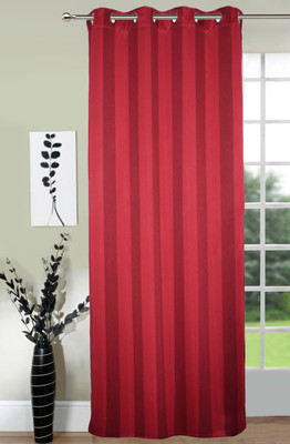 Lushomes 230 cm (8 ft) Polyester Door Curtain Single Curtain(Striped, Maroon)