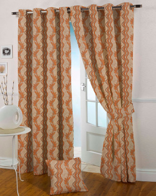 Presto 210 cm (7 ft) Polyester Door Curtain Single Curtain(Floral, Orange)
