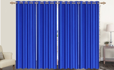 Furnishing Zone 213 cm (7 ft) Polyester Door Curtain (Pack Of 4)(Plain, Blue)