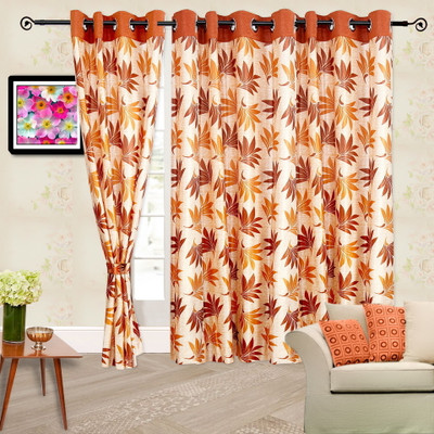 Cortina 150 cm (5 ft) Polyester Window Curtain Single Curtain(Printed, Orange)