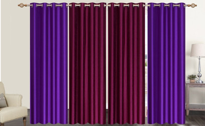 Furnishing Zone 152 cm (5 ft) Polyester Window Curtain (Pack Of 4)(Plain, Purple)
