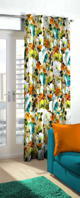 Skipper 214 cm (7 ft) Polyester Door Curtain Single Curtain(Floral, Grey/Orange)