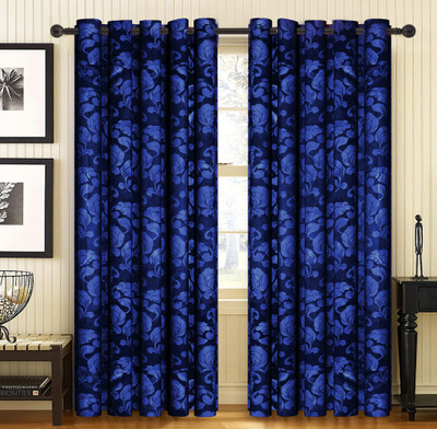 Home Candy 212 cm (7 ft) Jacquard Door Curtain (Pack Of 2)(Floral, Blue)