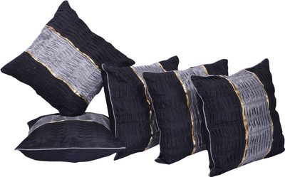 Fazar Creations Striped Cushions Cover(Pack of 5, 40 cm*40 cm, Black, Silver)