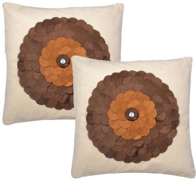 Nikunj Embroidered Cushions Cover(Pack of 2, 40 cm, Beige)