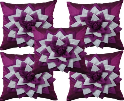 HOME SHINE Floral Cushions Cover(Pack of 5, 40 cm*40 cm, Purple)