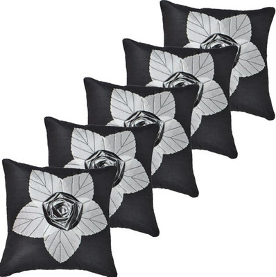 Shine Villa Floral Cushions Cover(Pack of 5, 30 cm*30 cm, Black)
