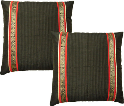 HOME SHINE Striped Cushions Cover(Pack of 2, 60 cm*60 cm, Black)