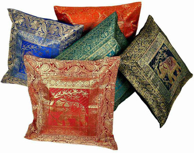 Kaarigar Embroidered Cushions Cover(Pack of 5, 40.64 cm*40.64 cm, Multicolor)