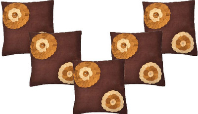 Nikunj Embroidered Cushions Cover(Pack of 5, 40 cm, Brown)