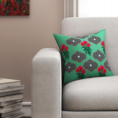 SEJ by Nisha Gupta Floral Cushions Cover(40.64 cm*40.64 cm, Green)