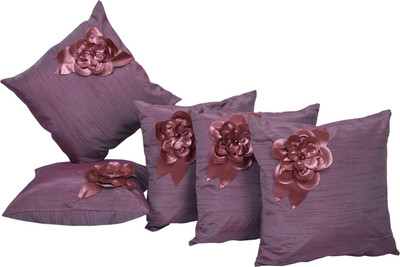Shine Villa Floral Cushions Cover(Pack of 5, 40 cm*40 cm, Purple)