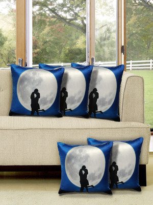 Alina Decor Printed Cushions Cover(Pack of 5, 40.64 cm, Blue)