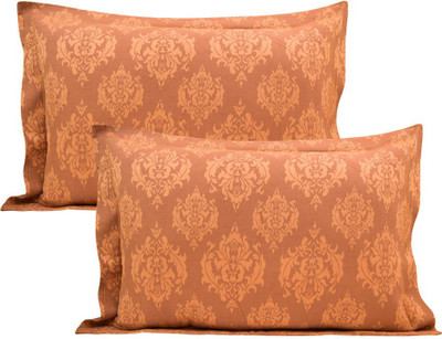 Elan Damask Pillows Cover(Pack of 2, 45 cm*70 cm, Brown)