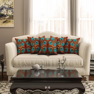 SEJ by Nisha Gupta Floral Cushions Cover(Pack of 5, 40.64 cm*40.64 cm, Brown)