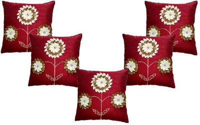 Nikunj Embroidered Cushions Cover(Pack of 5, 40 cm, Maroon)