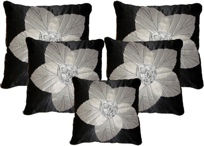 Balaji Floral Cushions Cover(Pack of 5, 60 cm, Black)