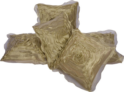 Shine Villa Floral Cushions Cover(Pack of 5, 40 cm*40 cm, Gold)