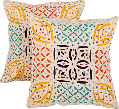 Rajrang Floral Cushions Cover(Pack of 2, 43 cm*43 cm, Beige)