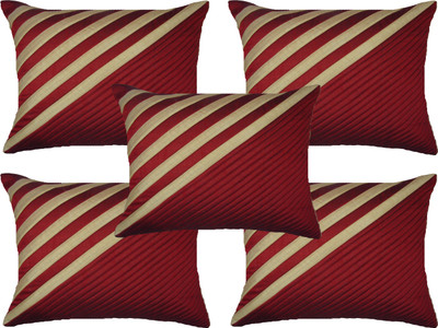 HOME SHINE Striped Cushions Cover(Pack of 5, 40.64 cm*40.64 cm, Maroon)