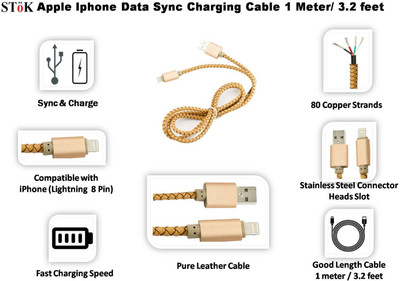 Stok Stok USB charging/sync cable for iPHONE 6,6PLUS, 5, 5S, 5C with integrated leather USB Cable(Copper)
Stok Stok USB charging/sync cable for iPHONE 6,6PLUS, 5, 5S, 5C with integrated leather USB Cable(Copper)