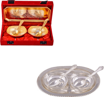 G S Museum Silver & Gold Plated 2 Mini Square Bowl with Spoon and Tray and 2 Square Bowl with Spoon and Tray Bowl Spoon Tray Serving Set
G S Museum Silver & Gold Plated 2 Mini Square Bowl with Spoon and Tray and 2 Square Bowl with Spoon and Tray Bowl Spoon Tray Serving Set
