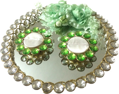 loopsnknots Iron Decorative Platter(Green, Gold)